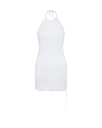 LET'S SWIM WOMEN'S WHITE TOWEL SHARK JACQUARD DRESS