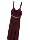 Let's Women's Chiffon Evening Gown With Beaded Waist Detail In Burgundy In Red