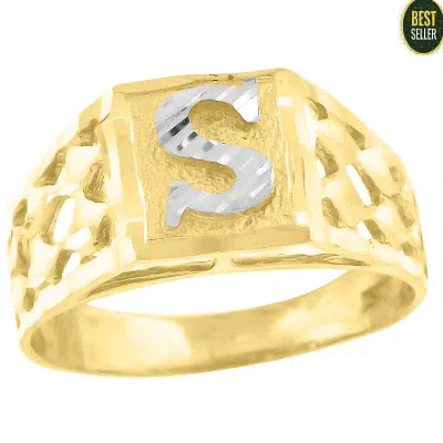 Pre-owned Letter Ring Real 10k Yellow & White Gold Initial Alphabet Letter S Fashion Boys Ring Gifts