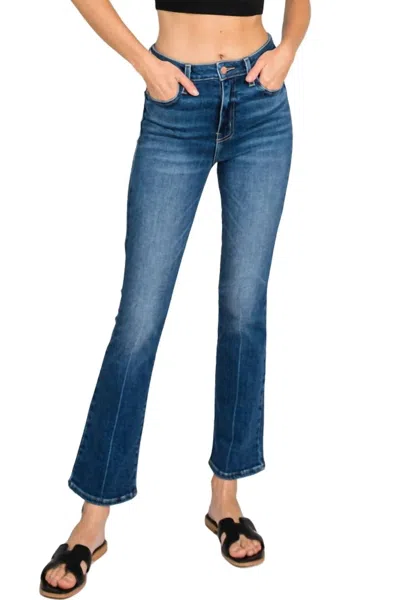 Letter To Juliet Bambino Creased Line Cropped Baby Flare Jeans In Dark In Blue