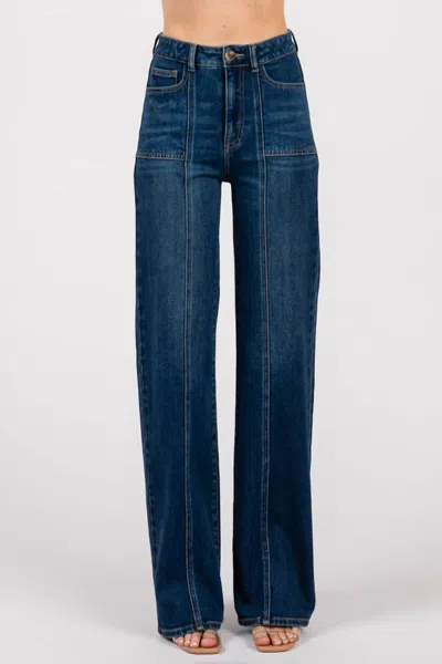 Letter To Juliet Briggs Street Front Seam Dark Straight Leg Denim Jeans In Dark-wash In Blue