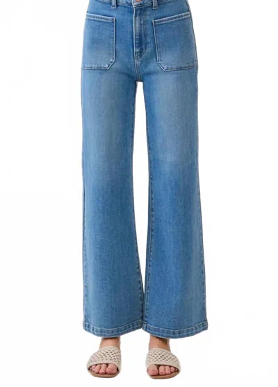 Letter To Juliet Enzo Diamond Pocket Wide Leg Flare Jeans In Medium Wash In Multi