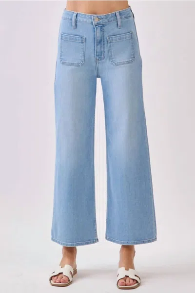 Letter To Juliet Front Patch Pocket Wide Leg Jeans In Light Wash In Blue