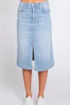 Letter To Juliet Front Slit Midi Skirt In Light Denim In Blue