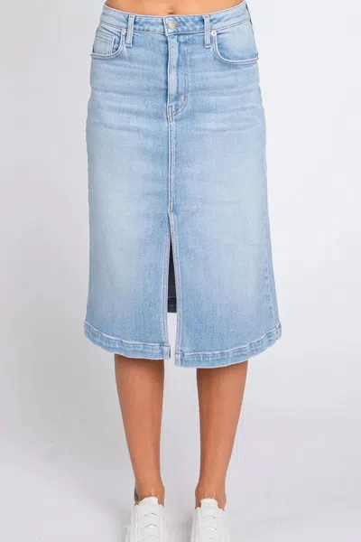 Letter To Juliet Front Slit Midi Skirt In Light Denim In Blue
