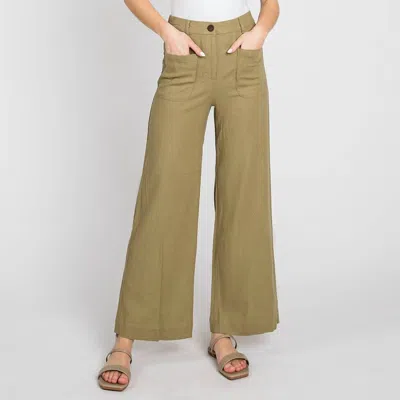 Letter To Juliet Wide Leg Linen Trouser In Olive In Green