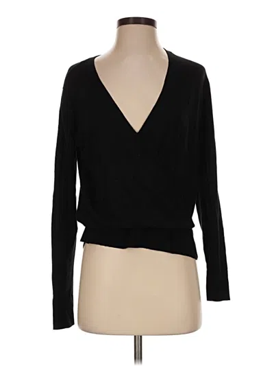 Pre-owned Lety & Me Long Sleeve Top Black Plunge Neckline Tops