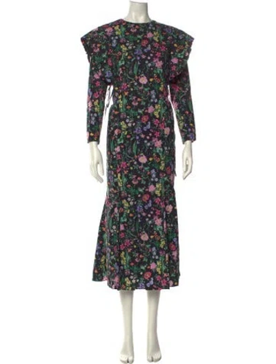 Pre-owned Leur Logette Floral Print Long Dress In Green