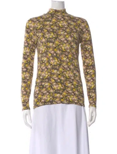 Pre-owned Leur Logette Floral Print Mock Neck Top In Multi