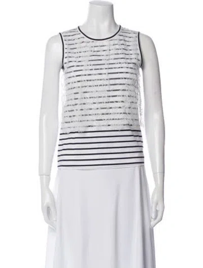 Pre-owned Leur Logette Striped Crew Neck Top In White