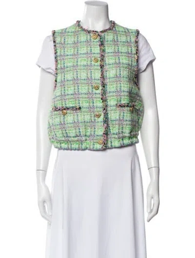 Pre-owned Leur Logette Tweed Pattern Vest In Green