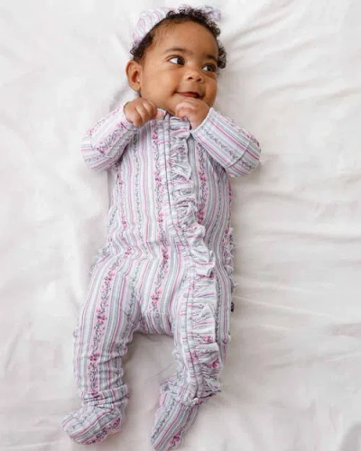Lev Baby Victorian Floral Ruffled Zippered Footie In Multi