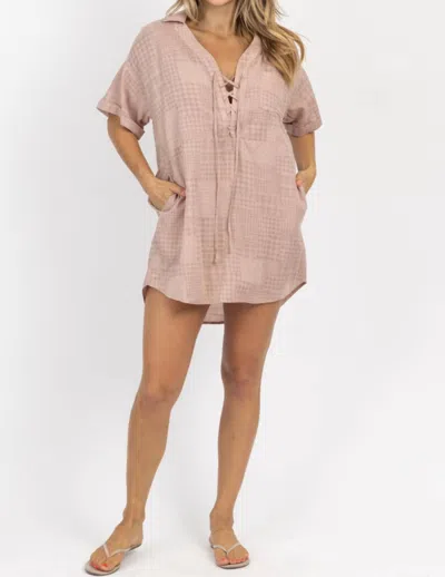 Levee Checkered Shirt Dress In Dusty Rose In Multi