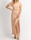 Levee Woven Print Maxi And Crop Set In Apricot In Beige