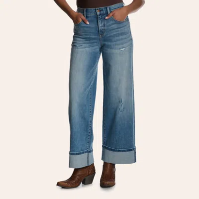Level 99 Women's Parker Blue Sky Light Wash High Rise Wide Leg Distressed Cuffed Jeans