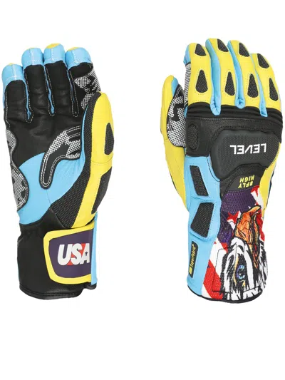 Level Yellow Guanto Sq Graphic Print Gloves In Multi