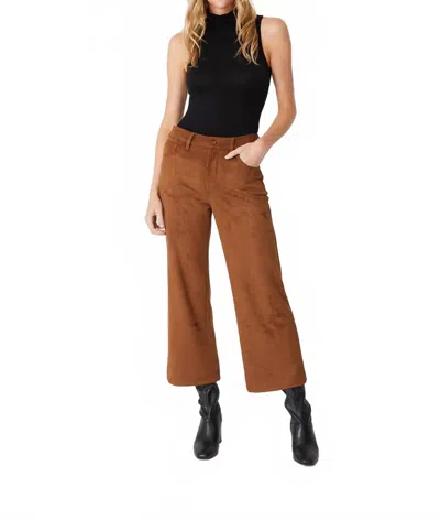 Level99 Annabelle Crop Vegan Faux Suede Wide Leg Pant In Brown