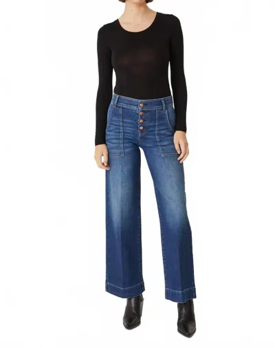Level99 Camille Exposed Button Wide Leg Jeans In Puddle Jumper In Multi