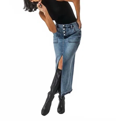 Level99 Carol Exposed Button Denim Maxi Skirt In Stone Blue