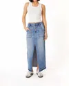 LEVEL99 CAROL EXPOSED BUTTON MAXI SKIRT IN STONE BLUE