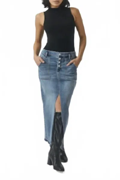 Level99 *final Sale! Carol Exposed Button Denim Skirt In Stone Blue