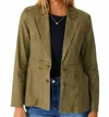 Level99 Lexie Linen Long Sleeve Blazer In Thyme In Metallic