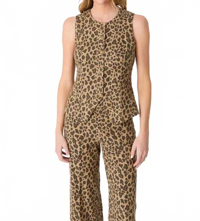 Level99 Sophia Leopard Print Vest In Beige In Multi
