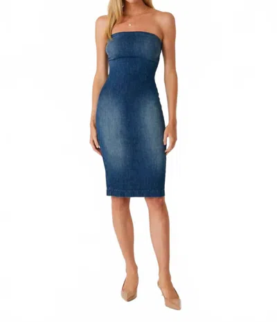 Level99 Strapless Denim Dress In Blue