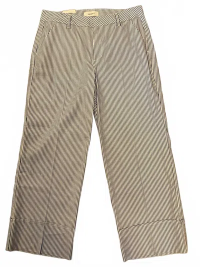 Level99 Women's Lauren Cuffed Trouser In French Blue Stripe In Brown