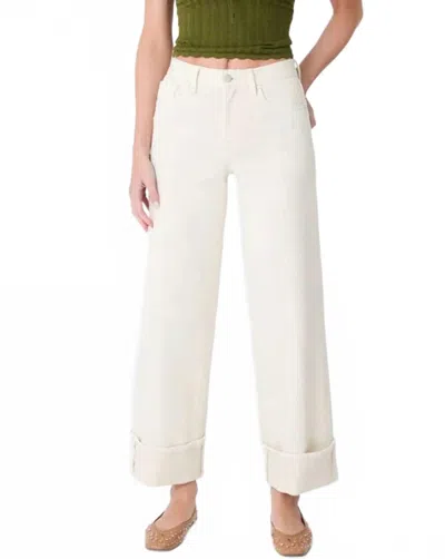 Level99 Women's Selvedge Wide Leg Cuff Jean In Ecru In White