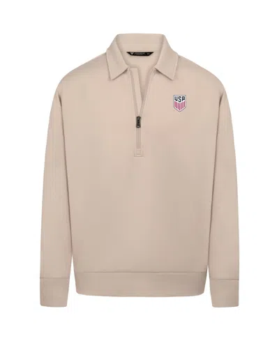 Levelwear Men's Khaki Usmnt Luxe Signature Quarter-zip Tri-blend 3-d Patch Sweatshirt