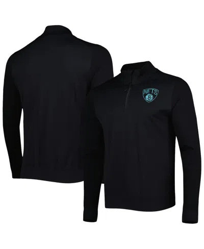 Levelwear Men's  Black Brooklyn Nets Nano Engineered Knit Fabric Quarter-zip Jacket