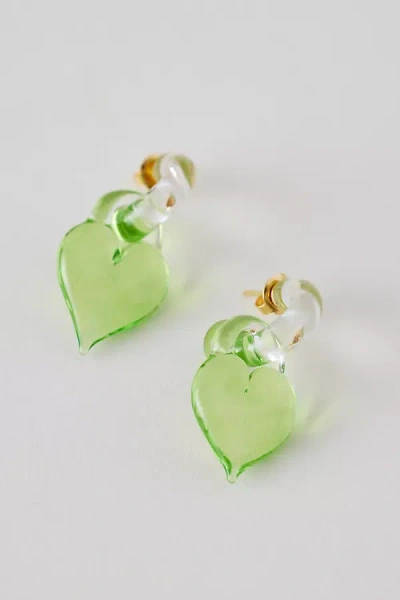 Levens Jewels Mini Heart Charm Hoop Earrings In Green