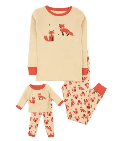Leveret Kids'  2-pc. Cotton Short Sleeve Shirt & Shorts Animal Print Pajama Set With Matching Doll Accessor In Neutral