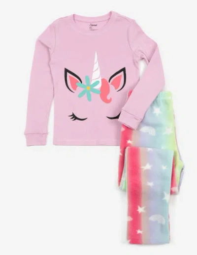 Leveret Kids'  2-pc. Cotton Top & Fleece Pants Holiday Pajama Set In Pink