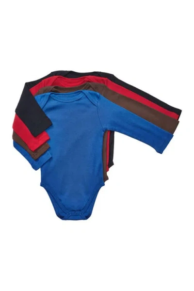 Leveret Babies'  4-pack Solid Cotton Long Sleeve Bodysuits In Blue