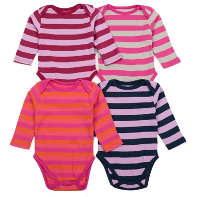Leveret Kids' Baby Four Pack Long Sleeve Bodysuit In Orange