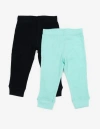 Leveret Kids'  Baby Pants & Leggings Set, Navy Crawling Pant + Colored Legging In Black