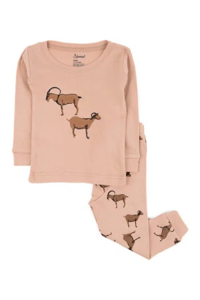Leveret Kids'  Beige Goat 2-piece Pajama Set In Pink