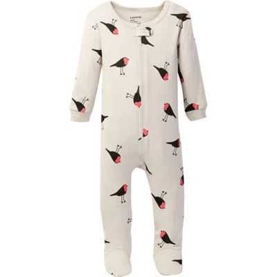 Leveret Bird Print Footed Pajama In White