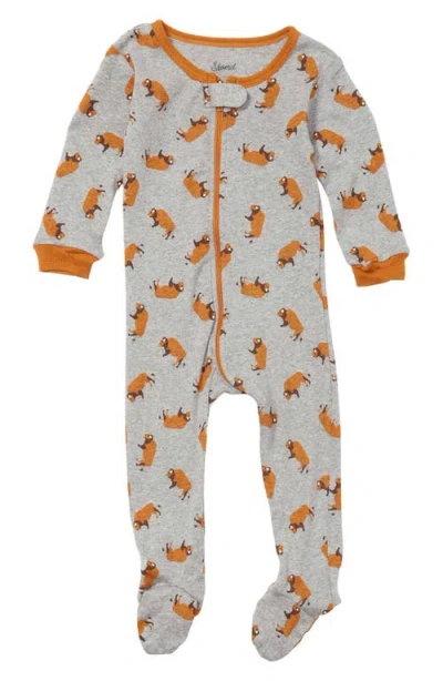 Leveret Babies'  Bison Print Long Sleeve Footie In Gray