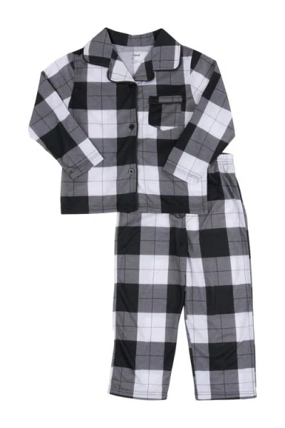 Leveret Kids'  Black And White Plaid 2-piece Button Down Pajama Set