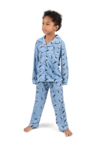 Leveret Kids'  Blue Penguin 2-piece Button Down Pajama Set