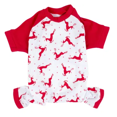 Leveret Christmas Dog Cotton Pajamas Reindeer In White
