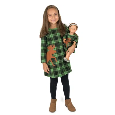 Leveret Kids' Christmas Girls And Matching Doll Cotton Dress Plaid In Brown