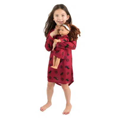 Leveret Kids' Christmas Girls And Matching Doll Nightgown Moose In Multi