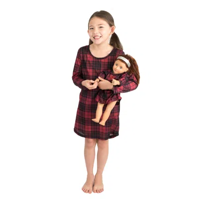 Leveret Kids' Christmas Girls And Matching Doll Nightgown Plaid Black And Red