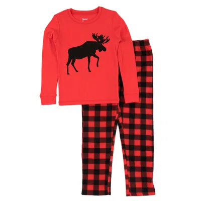 Leveret Christmas Kids Cotton Top And Fleece Pants Pajamas Moose In Multi