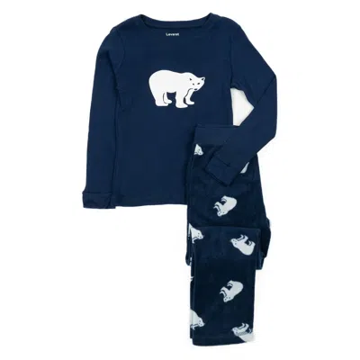 Leveret Christmas Kids Cotton Top And Fleece Pants Pajamas Polar Bear In Blue