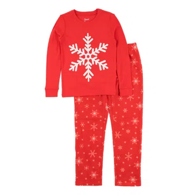 Leveret Christmas Kids Cotton Top And Fleece Pants Pajamas Snowflake In Red